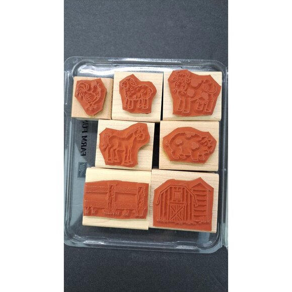 Stampin Up Farm Fun Rubber Stamp Set Animals Barn Cow Pig Horse Rooster Sheep 7 - Picture 2 of 4